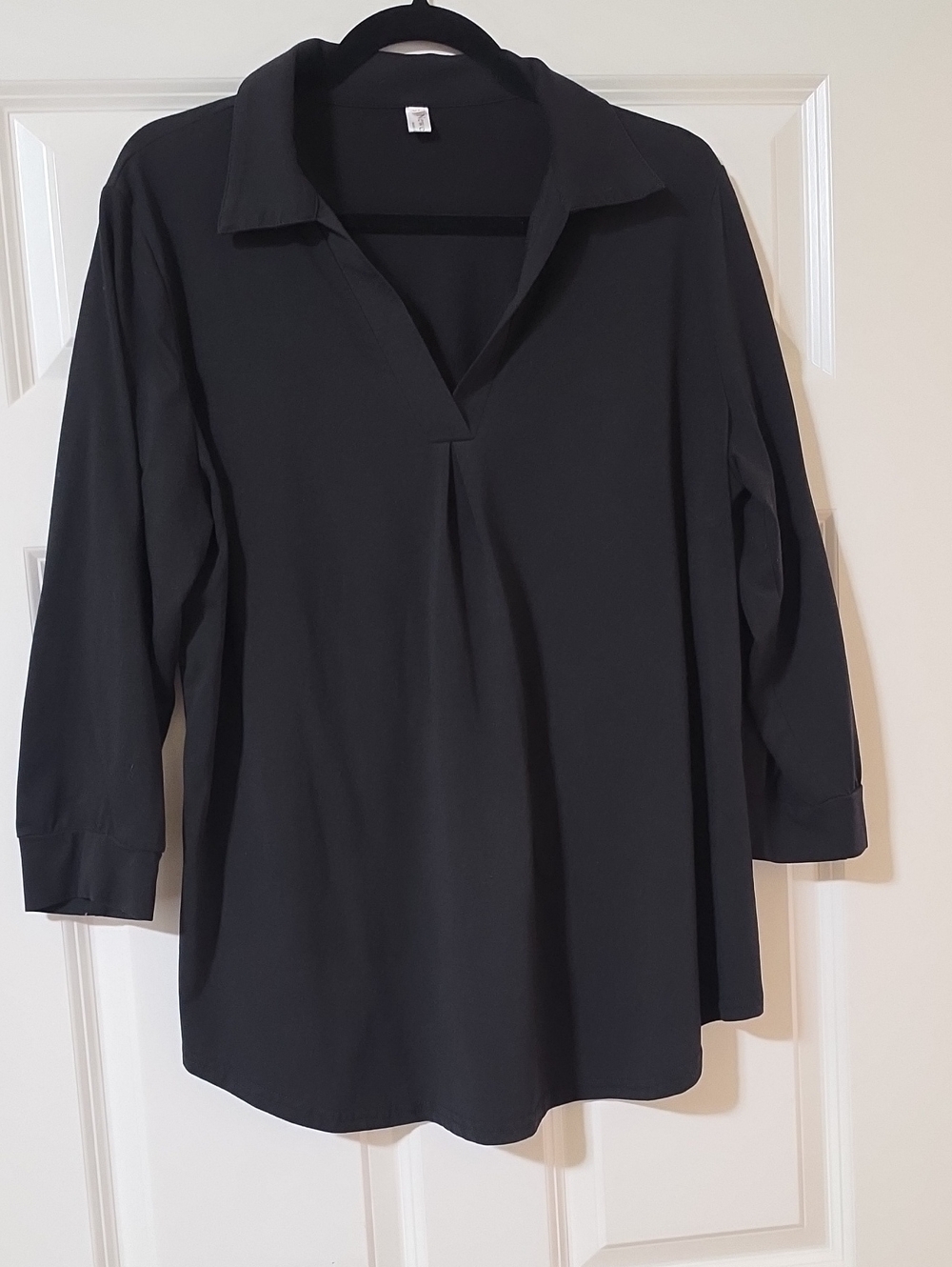 Women's Black Collared V-Neck Top
